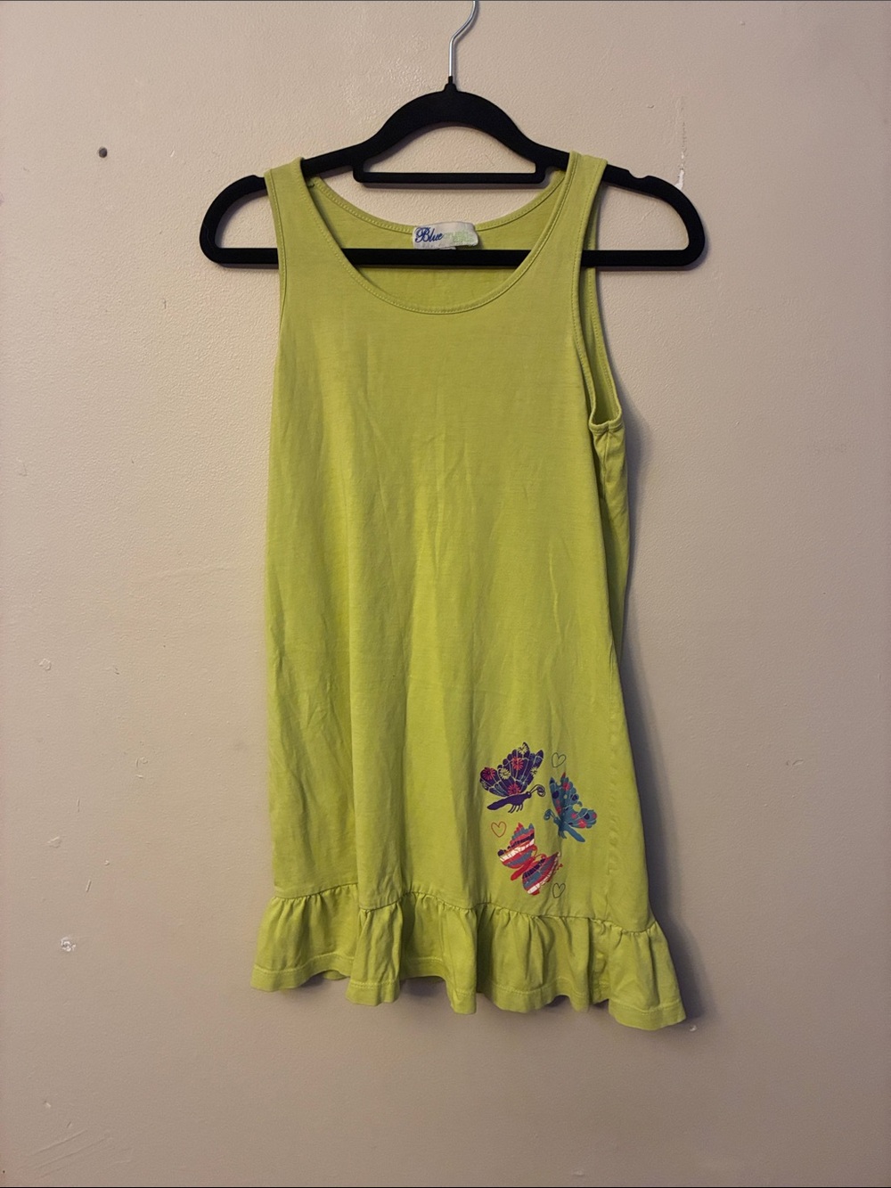 Girls' Lime Green Butterfly Ruffle-Hem Tank Dress